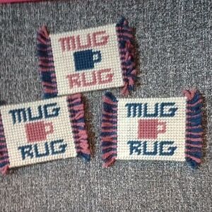 Hand Crafted Blue and Pink Mug Rug Set